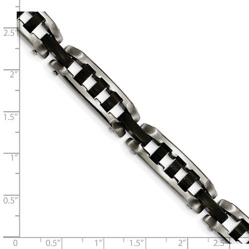 Men's Brushed and Polished Stainless Steel Black IP-Plated Bracelet, 8"