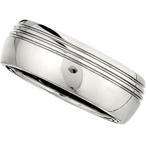 8mm Comfort Fit Titanium Asymmetrical Triple Grooved Half Dome Ring