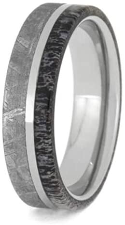 Gibeon Meteorite, Deer Antler 6mm Titanium Comfort-Fit Wedding Band, Size 5.5