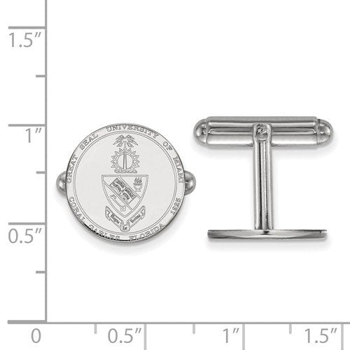 Rhodium-Plated Sterling Silver University Of Miami Crest Cuff Links, 15MM