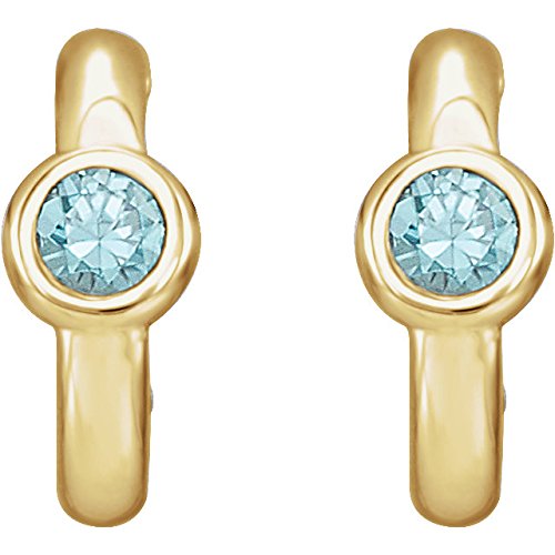 Blue Zircon J-Hoop Earrings, 14k Yellow Gold