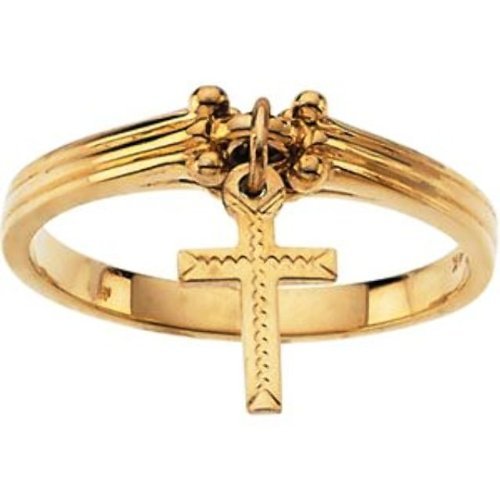 Dangling Cross Ring 14k Yellow Gold, Size 7