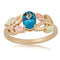 Slim Profile Oval Blue Topaz Ring, 10k Yellow Gold, 12k Green and Rose Gold Black Hills Silver Motif