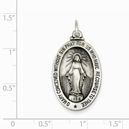 Sterling Silver Antiqued Miraculous Medal (34X18MM)