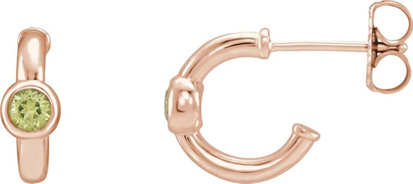 Peridot J-Hoop Earrings, 14k Rose Gold