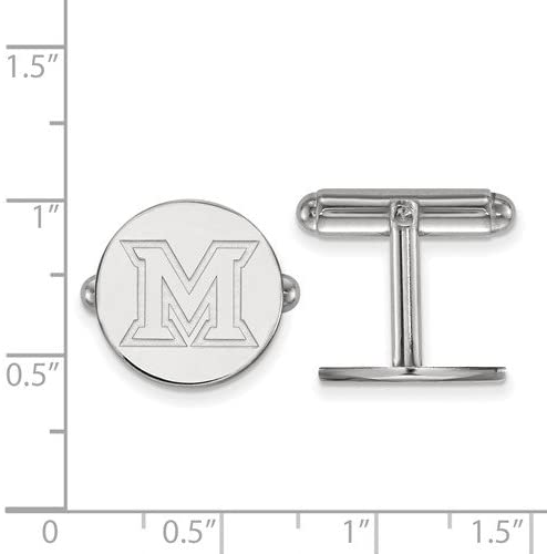 Rhodium-Plated Sterling Silver Miami University Round Cuff Links, 15MM