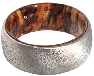 Sindora Wood Inner Sleeve 6mm Comfort Fit Deep Frosted Titanium Ring , Size 4.5