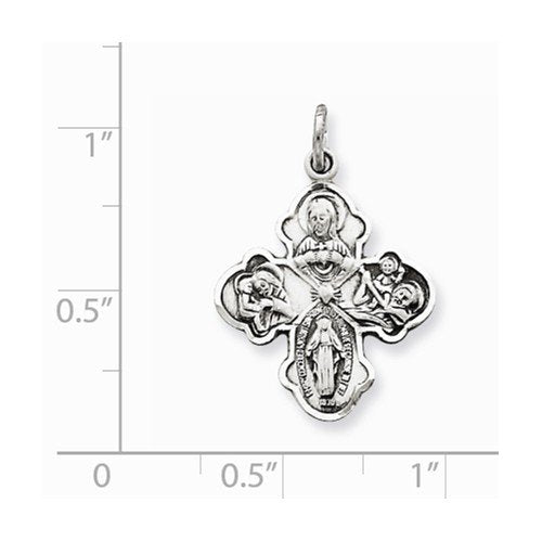 Sterling Silver Antiqued 4-Way Medal (25X18MM)