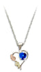 Ave 369 Dark Blue CZ September Birthstone Heart Pendant Necklace, Sterling Silver, 12k Green and Rose Gold Black Hills Gold Motif, 18"