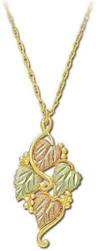 Four Leaf of Vines Pendant Necklace, 10k Yellow Gold, 12k Green and Rose Gold Black Hills Gold Motif, 18"