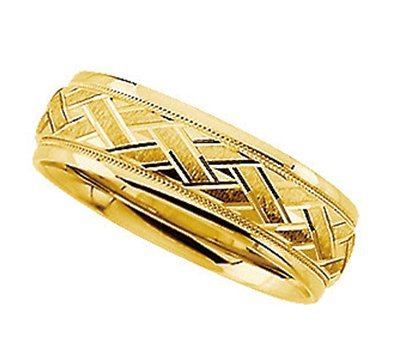 7mm 14k Yellow Gold Comfort-Fit Designer Duo Band, Size 11
