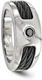 Edward Mirell Titanium Cable and Black Spinel with Sterling Silver Bezel 8mm Wedding Band, Size 12.5