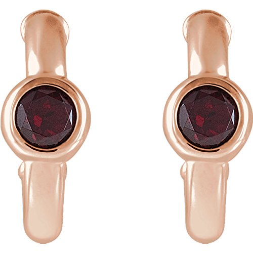Mozambique Garnet J-Hoop Earrings,14k Rose Gold