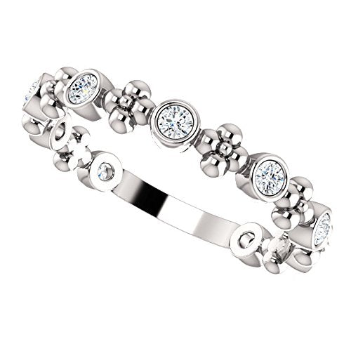 Diamond Beaded Ring , Rhodium-Plated Sterling Silver (0.25 Ctw, Color G-H, I1 Clarity)