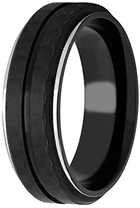 Men's Cobalt, Grooved Black Carbon Fiber 8mm Comfort-Fit Band, Size 10.25