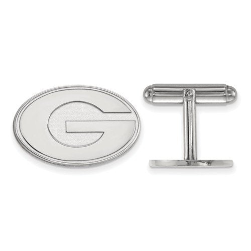 Rhodium-Plated Sterling Silver University Of Georgia Oval Cuff Links, 15X24MM