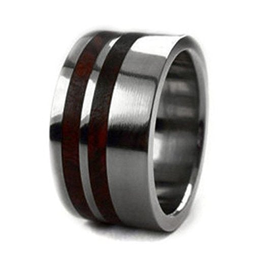 Interchangeable Amboyna Burl Wood Inlay 10mm Comfort Fit Titanium Wedding Band, Size 13.5