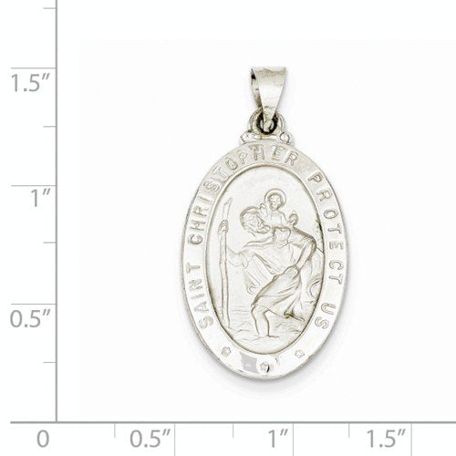 Rhodium-Plated 14k White Gold St. Christopher Medal Pendant (29X18MM)