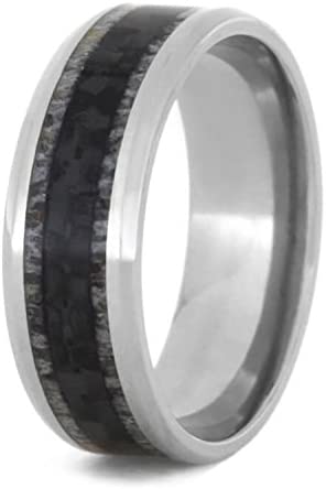 Carbon Fiber, Deer Antler 9mm Comfort-Fit Titanium Ring, Size 4.75