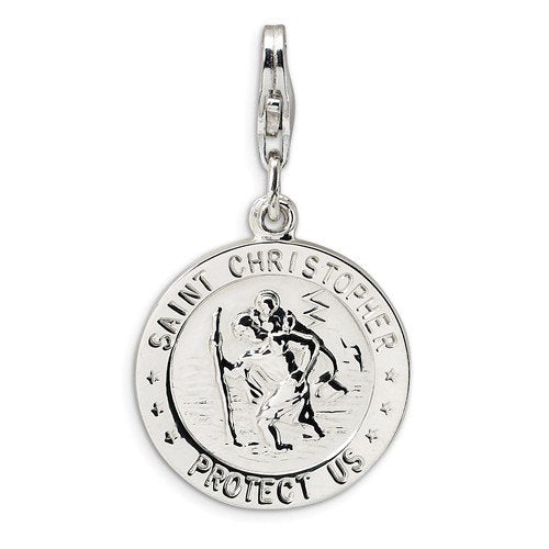 Rhodium-Plated Sterling Silver St. Christopher Medal Charm (31X18MM)