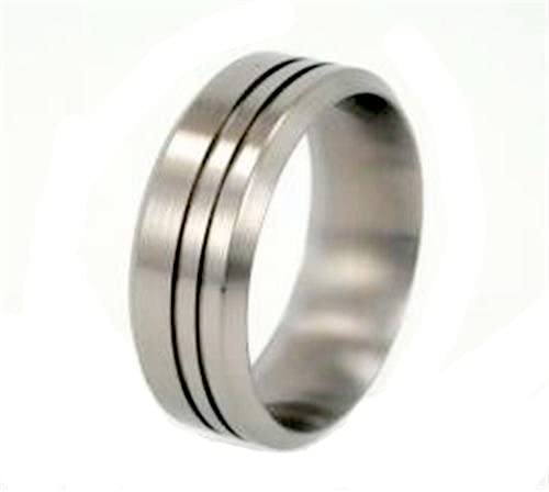 Brushed Titanium Grooved Pinstripe 8mm Comfort-Fit Wedding Band, Size 13.25