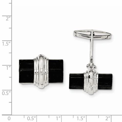 Sterling Silver Onyx Rectangle Cuff Links