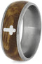 The Men's Jewelry Store (Unisex Jewelry) Black Ash Burl with Silver Cross 8mm Matte Comfort-Fit Titanium Band, Size 5.5