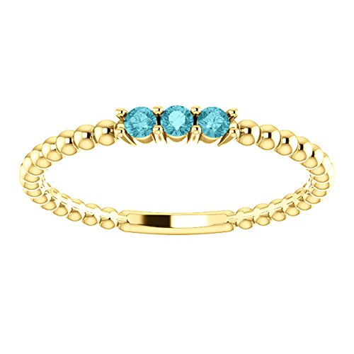 Blue Zircon Beaded Ring, 14k Yellow Gold, Size 7.25