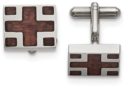 Stainless Steel Wood Inlay Cuff Links, 17X15MM