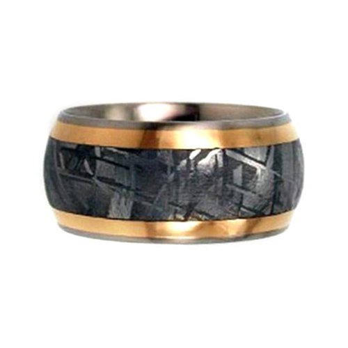 Gibeon Meteorite, 18k Yellow Gold 8mm Comfort-Fit Titanium Wedding Band, Size 10