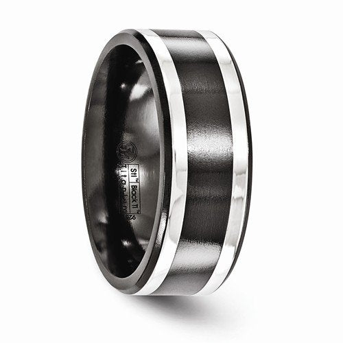 Black Ti Collection, Argentium Silver 9mm Comfort-Fit Titanium Band