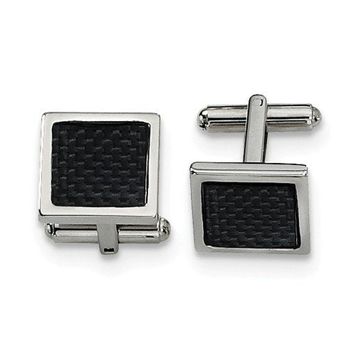 Stainless Steel Black Carbon Fiber Rectangle Cuff Links, 16MM