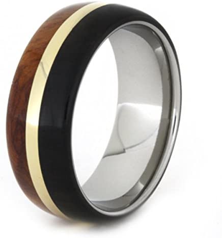 Amboyna and African Blackwood, 14k Yellow Gold 8mm Titanium Comfort-Fit Band, Size 4.5