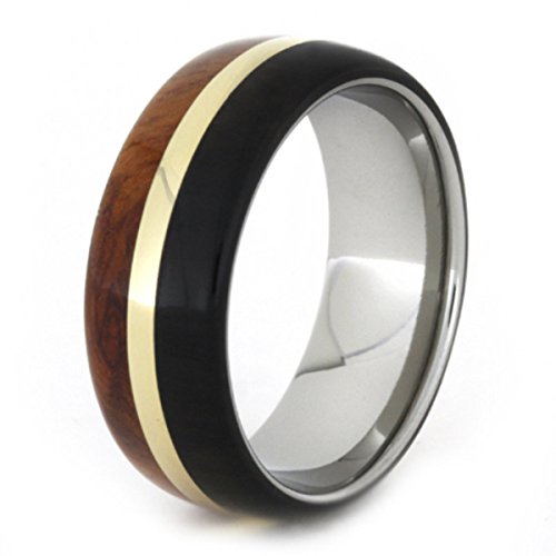 Amboyna and African Blackwood, 14k Yellow Gold 8mm Titanium Comfort-Fit Band