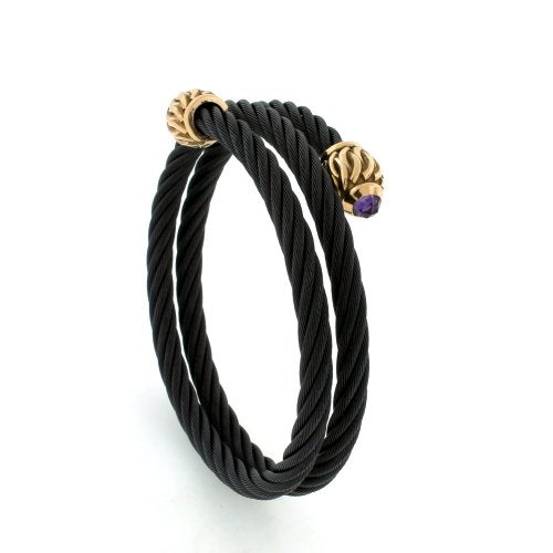 Throne Collection Black Titanium 24mm Cable Link and Bronze Caps Amethyst Bracelet, 6"