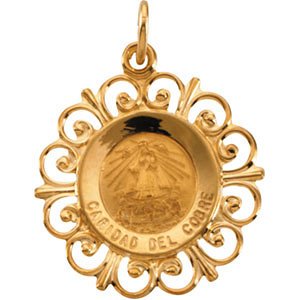 14k Yellow Gold Caridad Del Cobre Medal (18.5 MM)