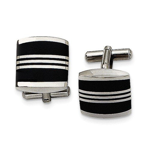 Stainless Steel Satin Enameled Square Cuff Links, 18MM