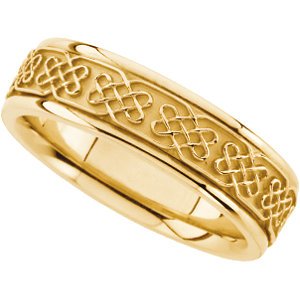 7mm 14k Yellow Gold Celtic Wedding Band, Sizes 5 to 12.5