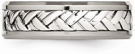 Titanium, Sterling Silver Braided Inlay Diamond 7mm Comfort-Fit Band (.017 Ctw), Size 12.5