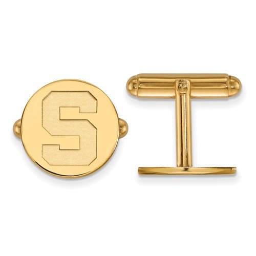 Gold-Plated Sterling Silver Michigan State University Round Cuff Links, 15MM