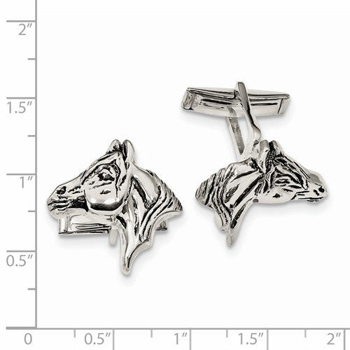Sterling Silver Antiqued Horse Head Cuff Links, 25.4X22MM
