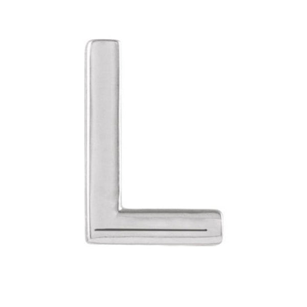 Initial Letter 'L' Rhodium-Plated 14k White Gold Stud Earring (Single Earring)