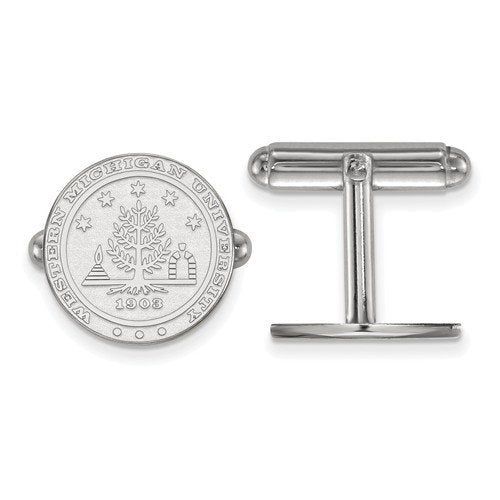 Rhodium-Plated Sterling Silver Western Michigan University Crest Cuff Links, 15MM