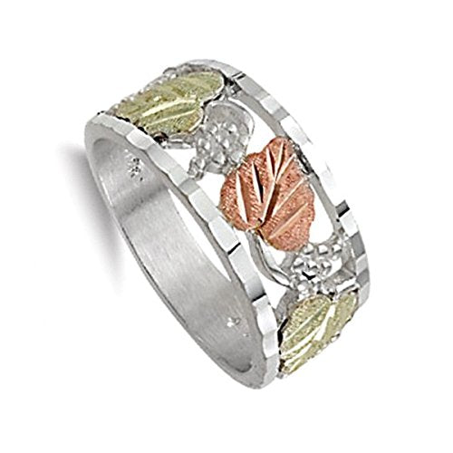 Diamond-Cut Band Ring, Sterling Silver, 12k Green and Rose Gold Black Hills Gold Motif