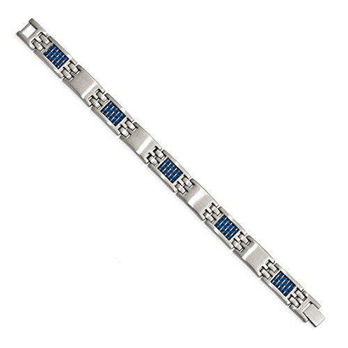 Men's Stainless Steel Brushed with Blue Carbon Fiber Inlay Bracelet, 8.5"