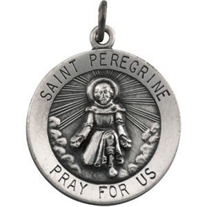 14k White Gold Round St. Peregrine Medal (18MM)