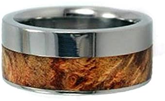 Buckeye Burl Wood Inlay 10mm Comfort Fit Interchangeable Titanium Wedding Band, Size 9.5