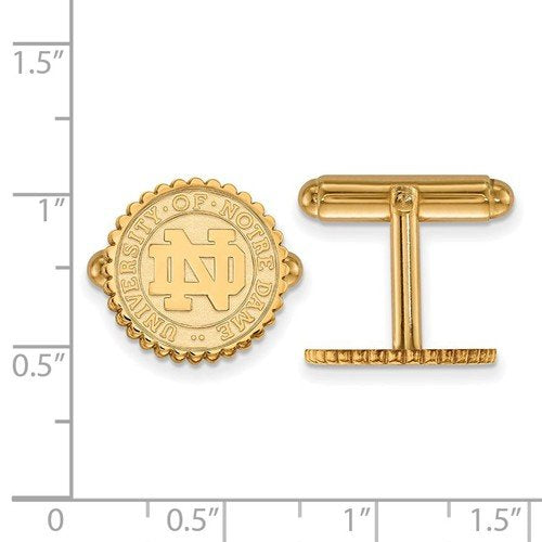 Gold -Plated Sterling Silver, University Of Notre Dame Crest Round Cuff Links, 15MM