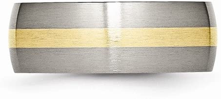 Brushed Titanium, 14k Yellow Gold Inlay 8mm Dome Band, Size 11