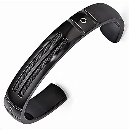 Men's Black Titanium, Black Titanium Memory Cable .14 Ctw Black Spinel 13mm Cuff Bracelet, 8"